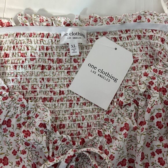 One Clothing Floral Ruffle Smocked Crop Top With Balloon Sleeves & Tie Front XL - Picture 4 of 8